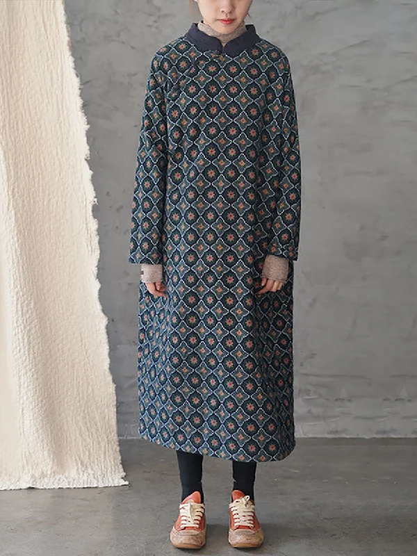 Retro Loose Stand Collar Winter Dress