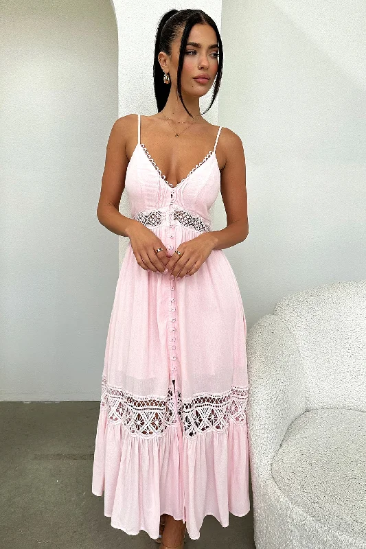 Rhodes Maxi Dress - Baby Pink Cozy Open-Back Maxi Dress