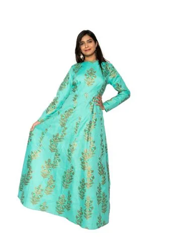 Rich Blue Banarasi Anarkali Cocktail Dress