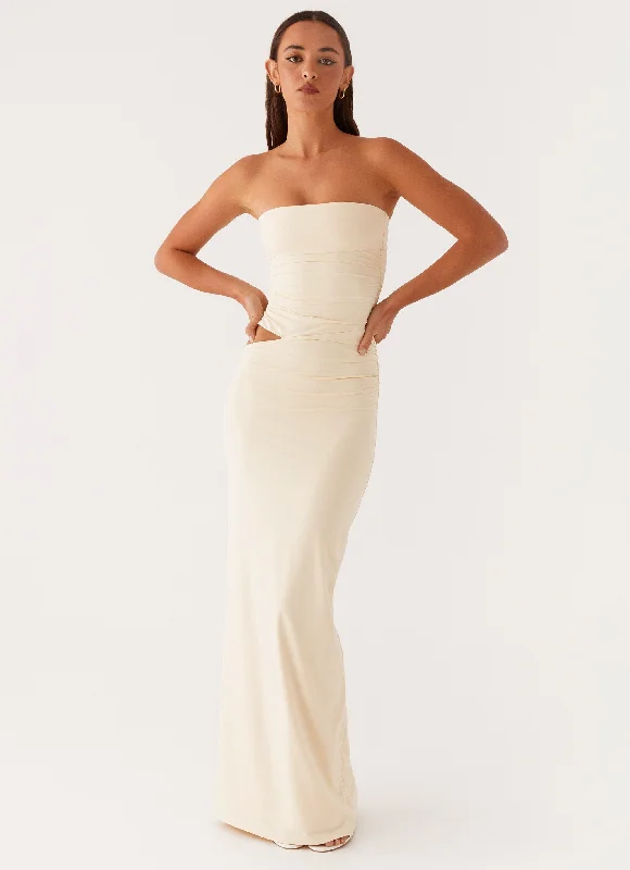 Romee Strapless Maxi Dress - Pastel Yellow Comfortable Fit-and-Flare Maxi Dress