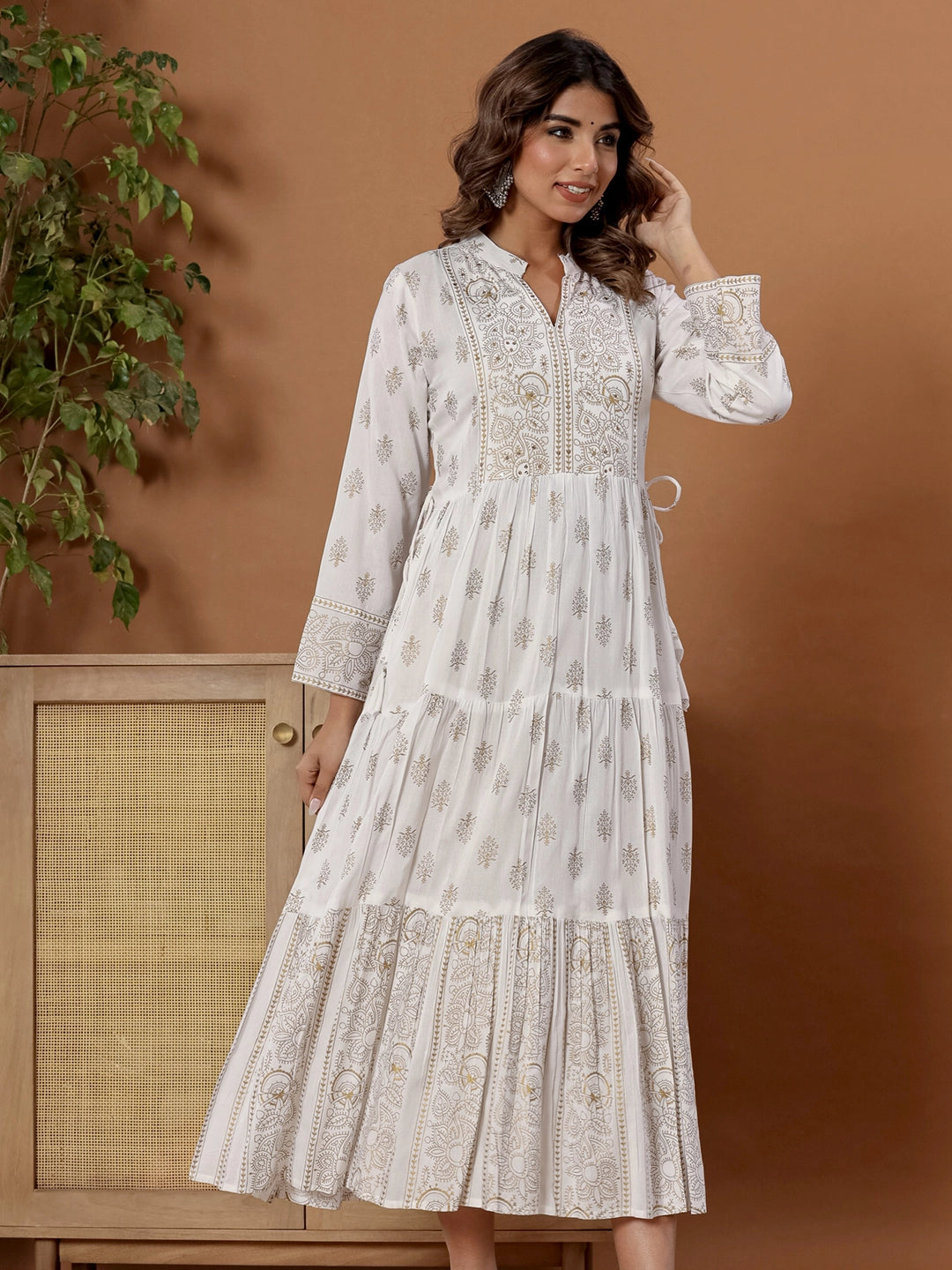 WOMEN'S WHITE ROYAL PRINTED DRESS
