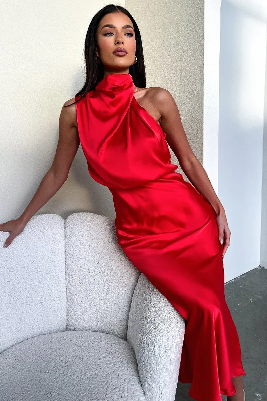 Santorini Maxi Dress - Red Comfortable Long-Sleeve Maxi Dress