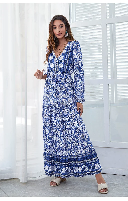 Santorini Printed Boho Maxi Dress Stylish Empire Waist Maxi Dress