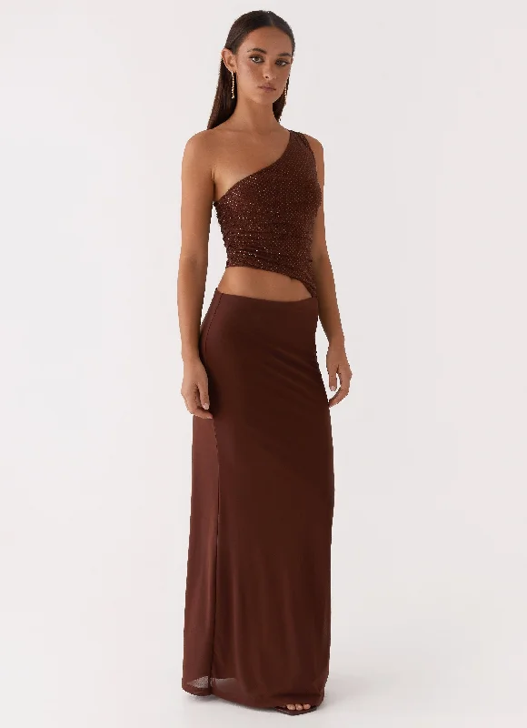 Seranella Sequin One Shoulder Maxi Dress - Chocolate Stylish A-Line Maxi Dress