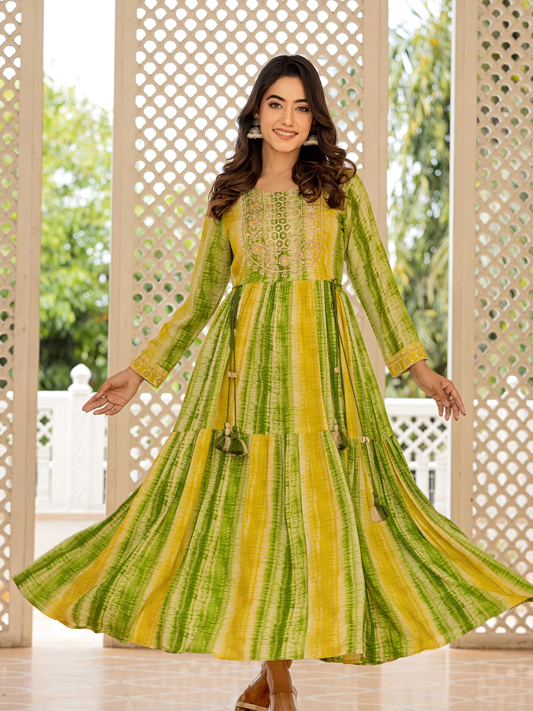 WOMEN'S GREEN SERENITY SOIREE: COTTON LONG GOWN