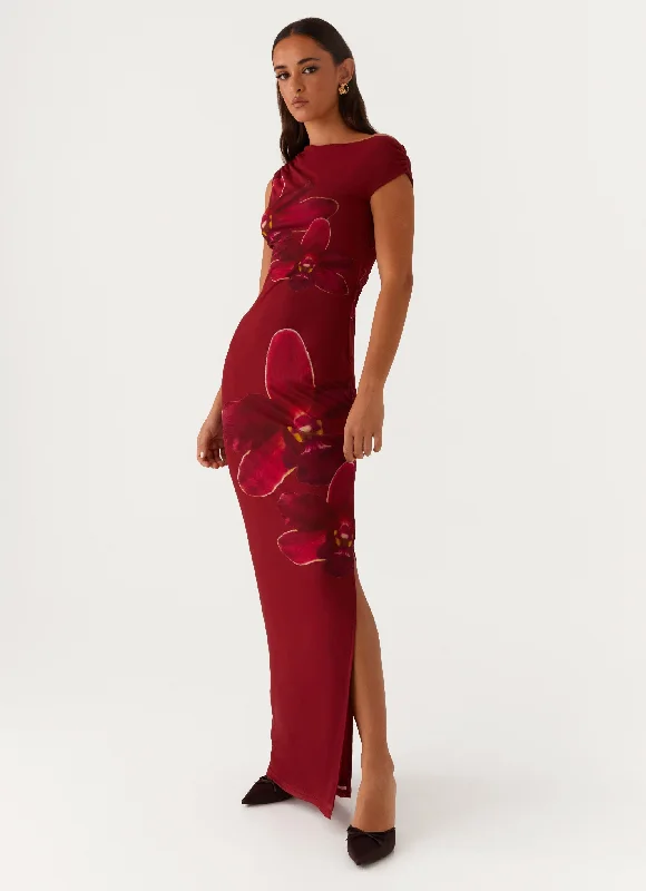 Showtime Maxi Dress - Maroon Comfortable Long-Sleeve Maxi Dress