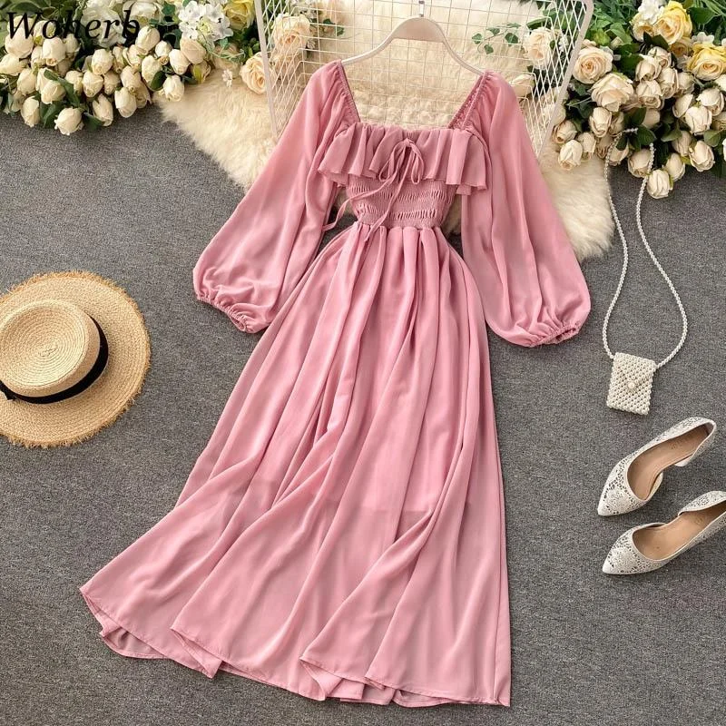 FashionSierra - Square Collar Maxi Dress Women Solid Chiffon Puff Sleeve Dresses Trendy Short Sleeve Maxi Dress FashionSierra - Square Collar Maxi Dress Women Solid Chiffon Puff Sleeve Dresses Trendy Short Sleeve Maxi Dress