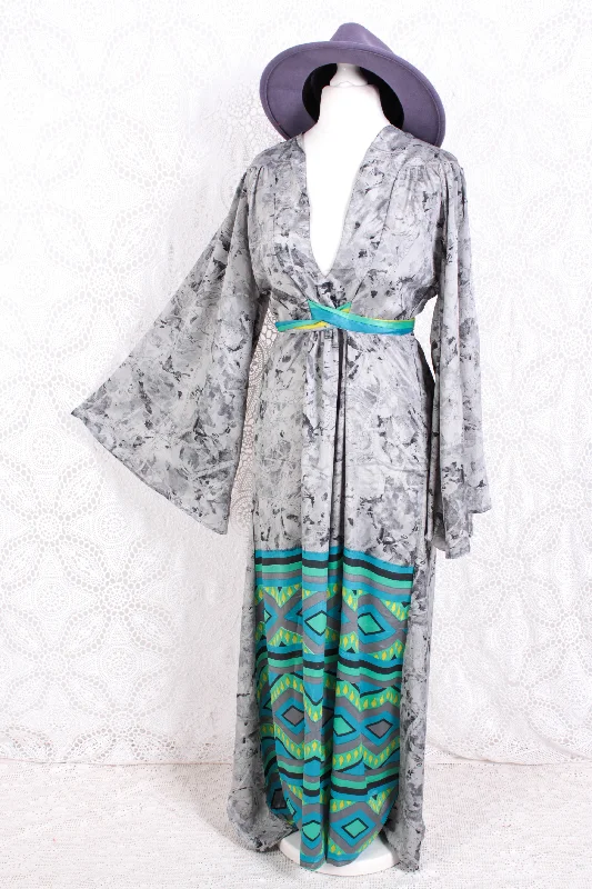 Stevie Maxi Dress - Vintage Indian Sari - Marbled Moon Grey - XS Fashionable Sheer Maxi Dress Stevie Maxi Dress - Vintage Indian Sari - Marbled Moon Grey - XS Fashionable Sheer Maxi Dress