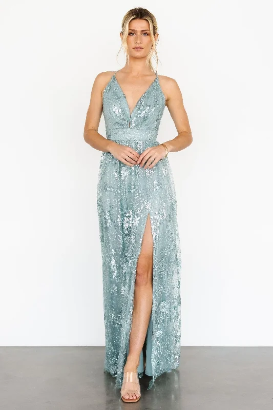 Tasha Sequin Gown | Sage Blue