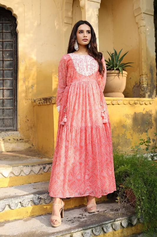 WOMEN'S LIGHT CORAL THE PRETTY COLOURS LONG GOWN
