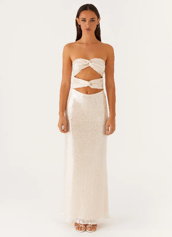 Tianna Strapless Sequin Maxi Dress - Ivory Chic Summer Maxi Dress