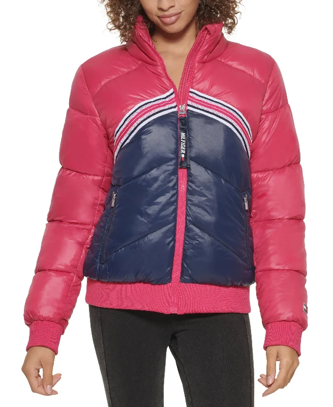 Tommy Hilfiger Sport Colorblocked Puffer Jacket A-Line Jacket Boat Neck Shawl Collar Tommy Hilfiger Sport Colorblocked Puffer Jacket A-Line Jacket Boat Neck Shawl Collar