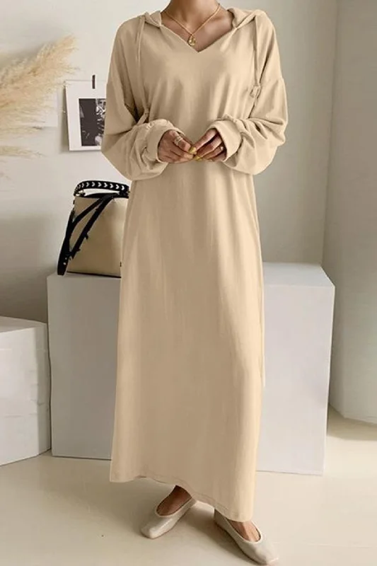TastyHottie - V Neck Drawstring Hooded Dress