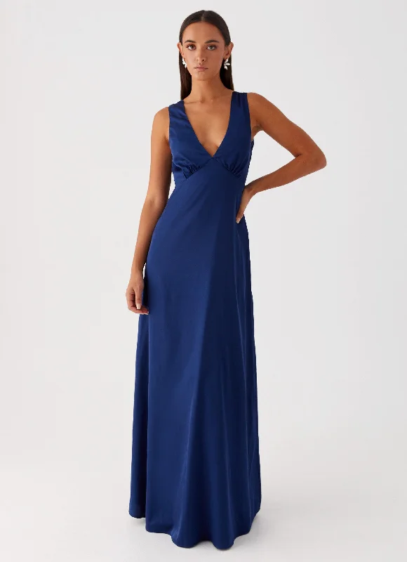 Winnie Cowl Back Maxi Dress - Navy Cozy Ruffle Sleeve Maxi Dress