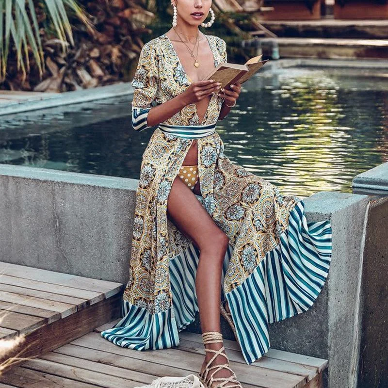 FashionSierra - Women Flower Striped Print Boho Dress Sashes Wrap Dress Summer Slit Long Sleeve Beach Maxi Dresses Vintage Robe Femme Cozy Cold-Shoulder Maxi Dress FashionSierra - Women Flower Striped Print Boho Dress Sashes Wrap Dress Summer Slit Long Sleeve Beach Maxi Dresses Vintage Robe Femme Cozy Cold-Shoulder Maxi Dress