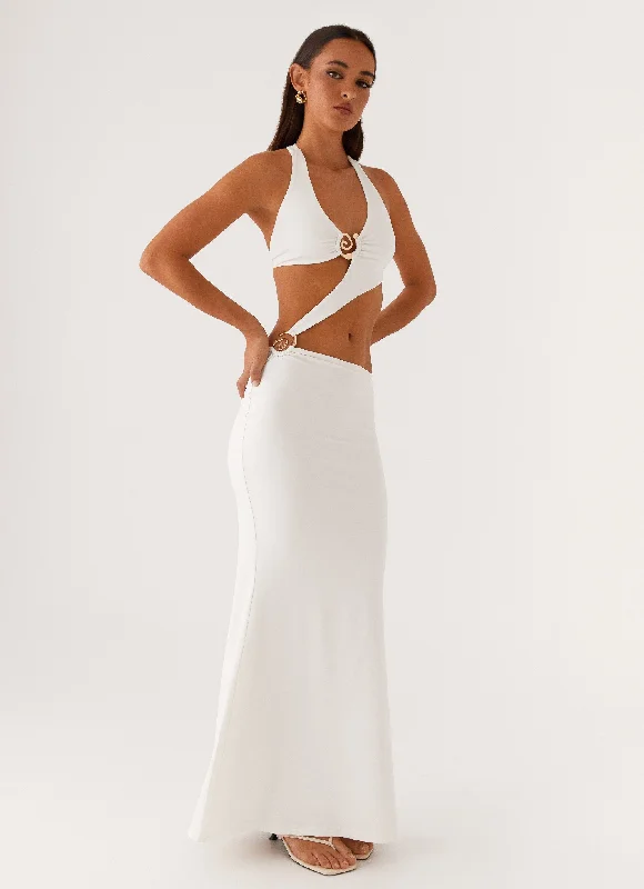 World Series Maxi Dress - White Fashionable Faux Wrap Maxi Dress