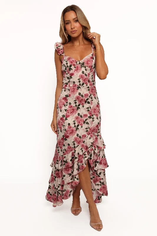 Zanie Maxi Dress - Rose Pink Trendy Satin Maxi Dress