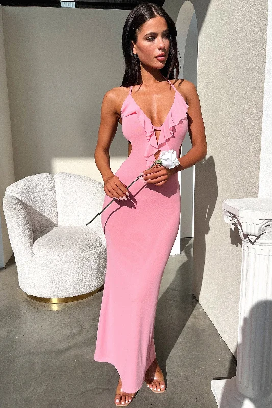 Zaric Maxi Dress - Pink Elegant Lace-Up Maxi Dress