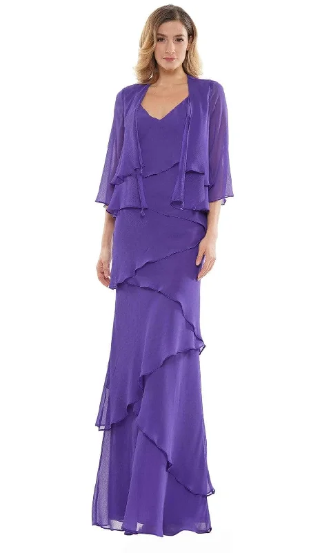 Marsoni by Colors - Tiered Chiffon Formal Dress With Jacket M309 Cotton Fabric Linen Fabric Terry Fabric Marsoni by Colors - Tiered Chiffon Formal Dress With Jacket M309 Cotton Fabric Linen Fabric Terry Fabric