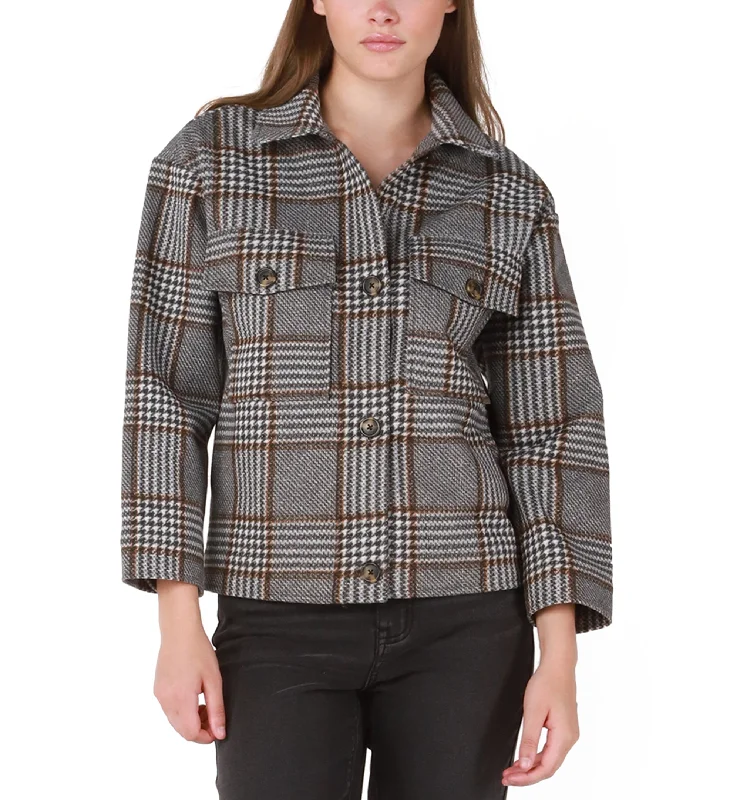 Black Tape Womens Plaid Print Long Sleeve Jacket Welt Pockets Slit Pockets Flap Pockets