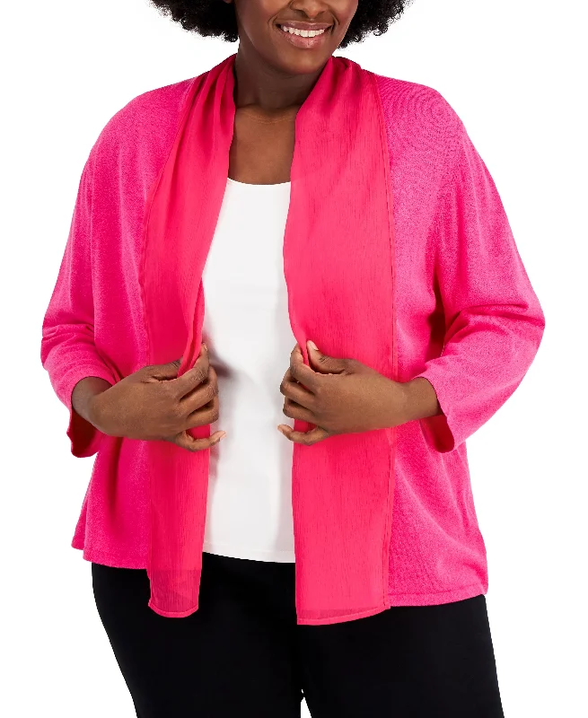 Kasper Plus Size Open Front Long Sleeve Jacket Ribbed Jacket Pleated Jacket Ruffled Jacket