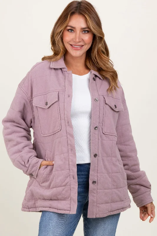 Lavender Oversized Collared Button Down Quilted Jacket Cardigan Sweater Pullover