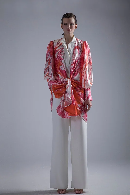 Printed jacket with blouse and wide pants Satin Jacket Silk Jacket Chiffon Jacket