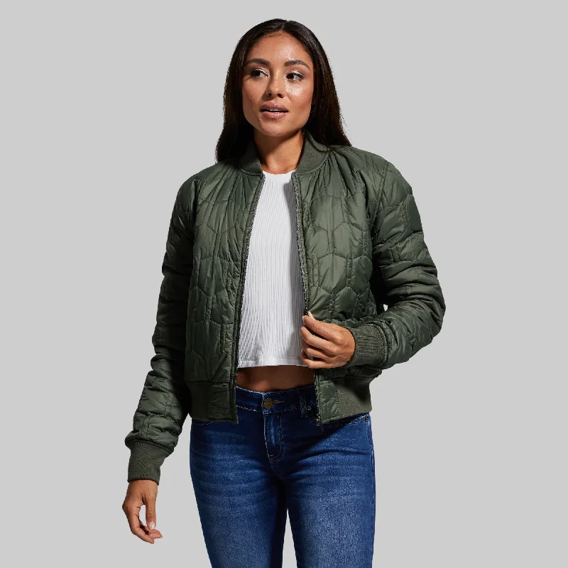 Women's Bomber Jacket (Elm) Denim Fabric Leather Fabric Suede Fabric