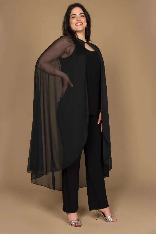 R&M Richards 2664W Formal Chiffon Cape Black Jacket Satin Fabric Silk Fabric Chiffon Fabric