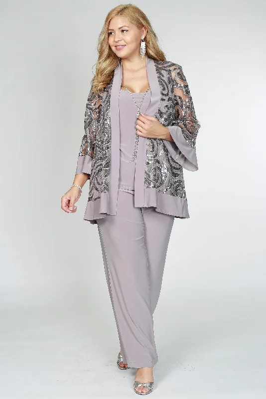 R&M Richards 2343 Formal Pantsuit With Jacket Tiered Jacket Buttoned Jacket Zippered Jacket