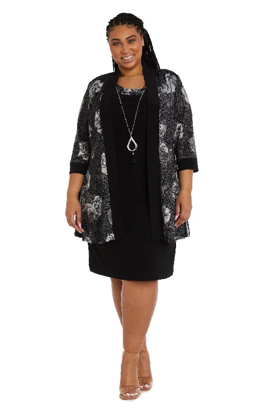 R&M Richards 9203W Plus Size Printed Jacket Dress Stand-Up Collar Roll-Neck Collar Turtle Neck