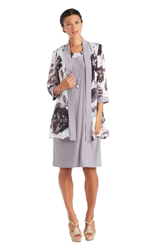 R&M Richards 7149 Short Piece Print Jacket Dress Satin Fabric Silk Fabric Chiffon Fabric