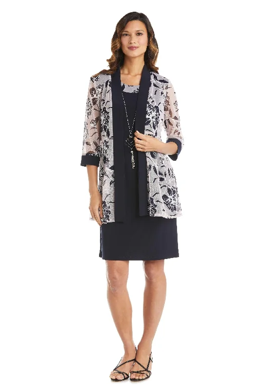 R&M Richards 7843 Short Piece Printed Jacket Dress V-Neck Jacket Boat Neck Jacket Square Neck Jacket