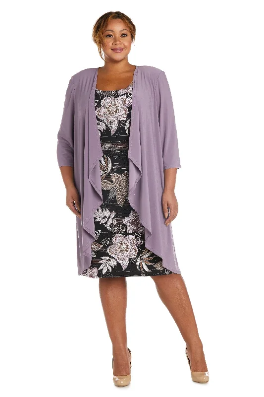 R&M Richards 7897W Short Cocktail Print Jacket Dress A-Line Jacket Boat Neck Shawl Collar