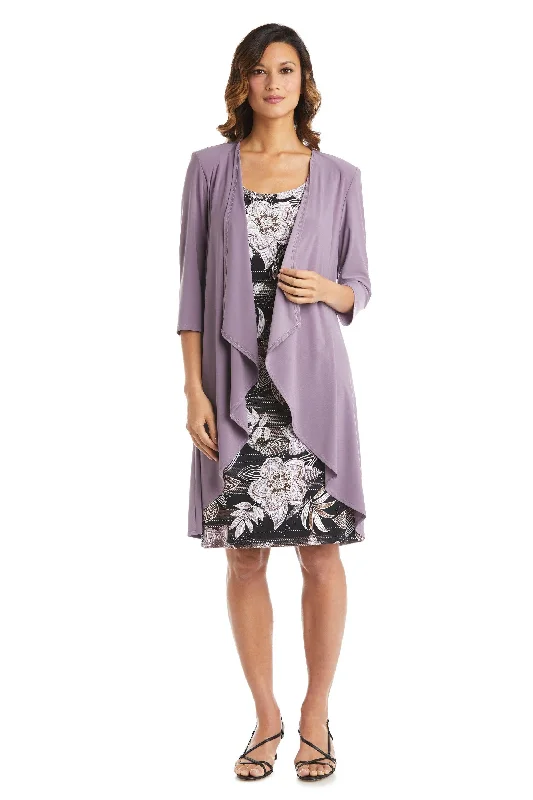 R&M Richards 7897P Short Petite Jacket Print Dress One-Shoulder Jacket Off-the-Shoulder Jacket Asymmetrical Jacket