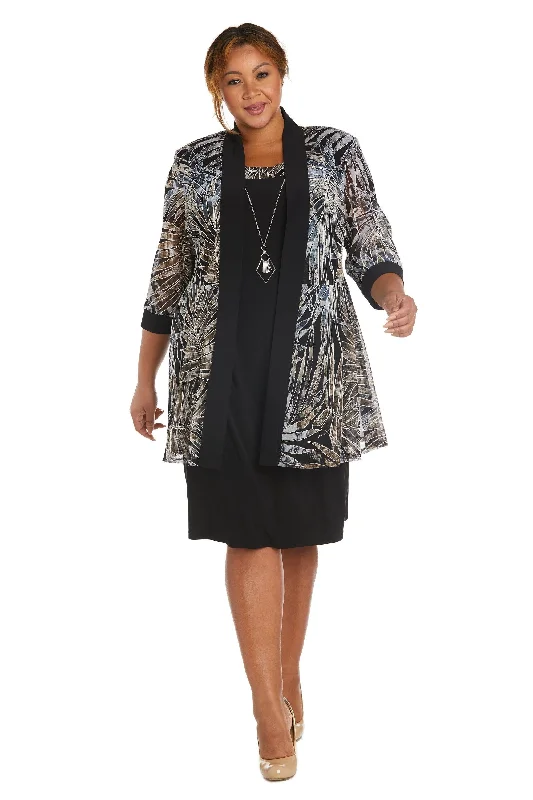 R&M Richards 7953W Short Plus Size Jacket Dress A-Line Jacket Boat Neck Shawl Collar