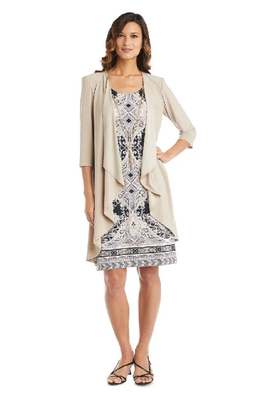 R&M Richards 7667 Short Two Piece Print Jacket Dress Stand-Up Collar Roll-Neck Collar Turtle Neck