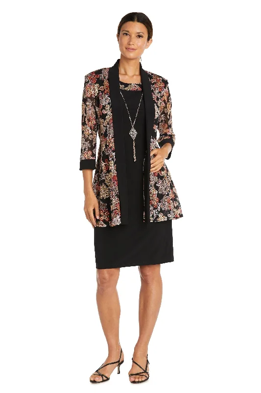 R&M Richards 9043 Short Two Piece Print Jacket Dress Satin Jacket Silk Jacket Chiffon Jacket