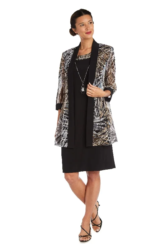 R&M Richards 7953 Two Piece Short Jacket Dress Ribbed Jacket Pleated Jacket Ruffled Jacket