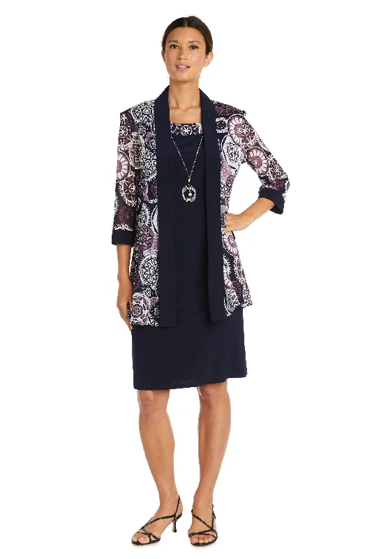 R&M Richards 7823 Two Piece Short Print Jacket Dress Insulated Jacket Fitted Jacket Loose Jacket