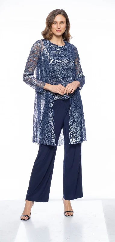 Marina  Long Sleeve Lace Jacket Top 3 Piece Pant Set Corduroy Jacket Velvet Jacket Brocade Jacket