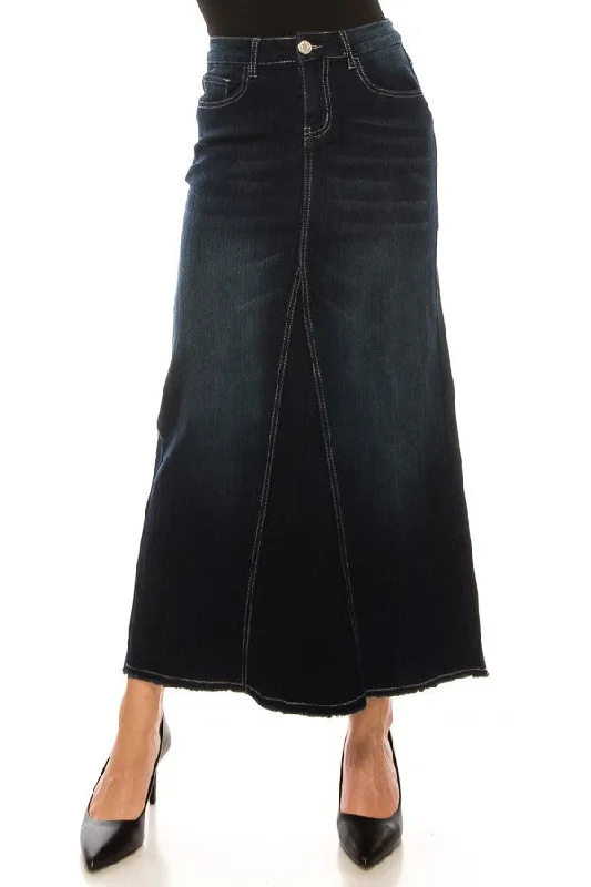 Brooke Mermaid Denim Skirt in DK. Indigo chiffon skirt flowing