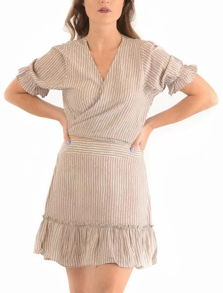 Catalina Skirt / Taupe Stripe wool skirt sturdy