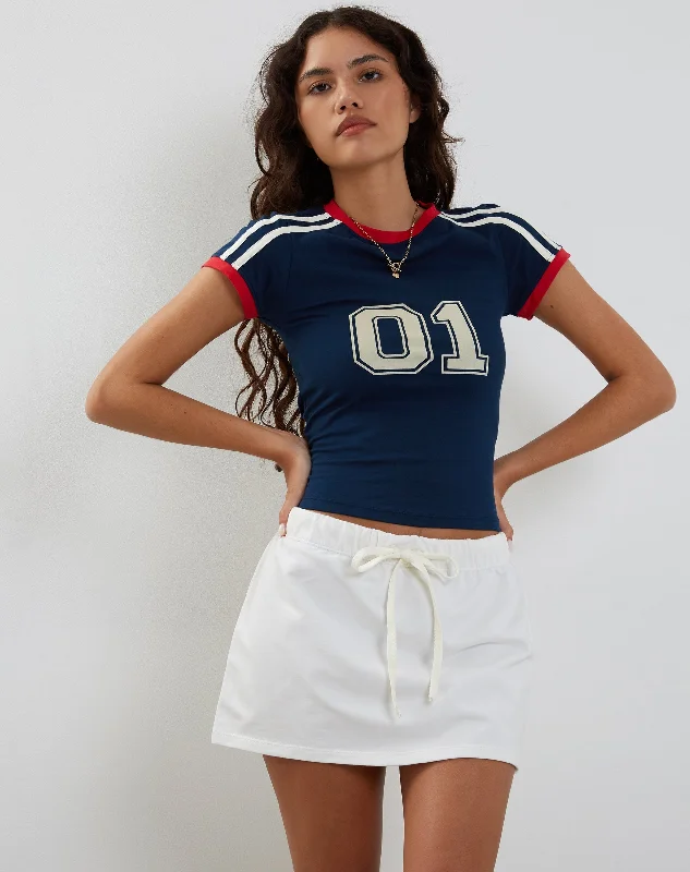 Dheca Mini Skirt in White denim skirt classic