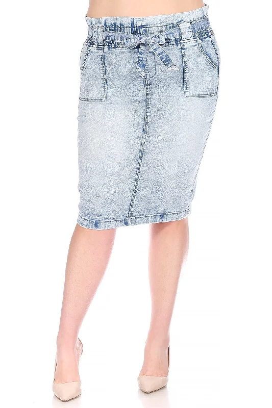 Front Belted Denim Skirt (Acid Wash) - FINAL SALE cashmere skirt plush