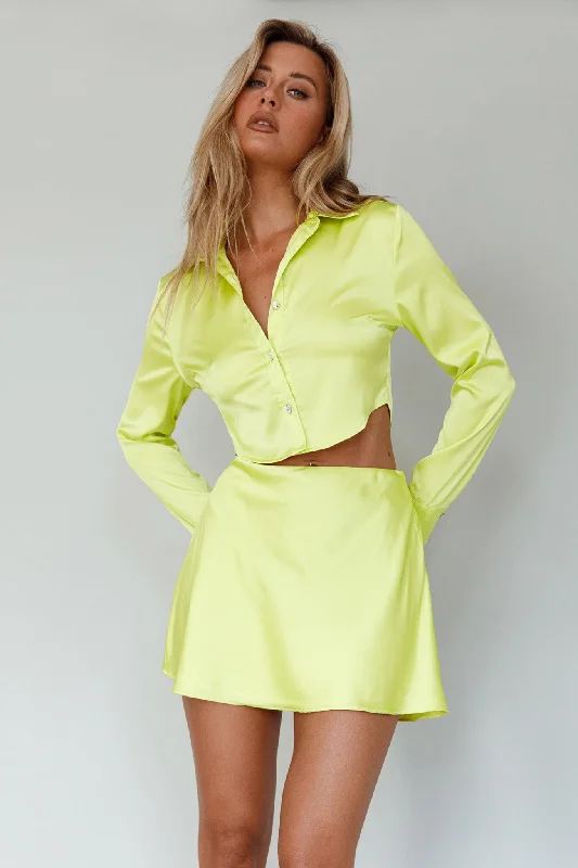 Kari Satin Mini Skirt Lime denim skirt trendy