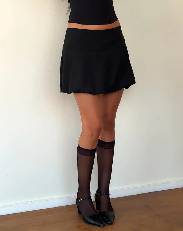 Keshi Puffball Mini Skirt in Black asymmetrical skirt cut