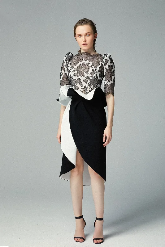 Laced top with asymmetric short skirt velvet skirt luxurious