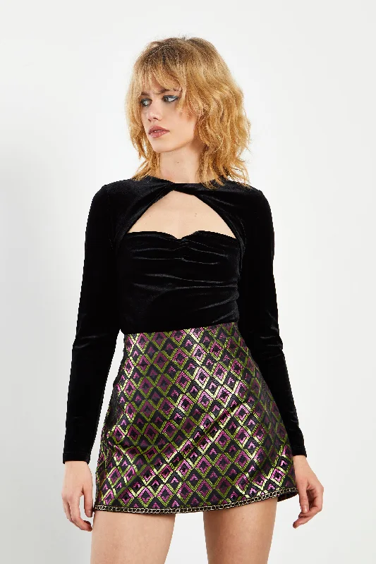 Glamorous Geo Brocade High Waisted A-line Mini Skirt leather skirt refined