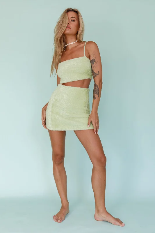 Light Speed Fluffy Mini Skirt Pistachio denim skirt durable
